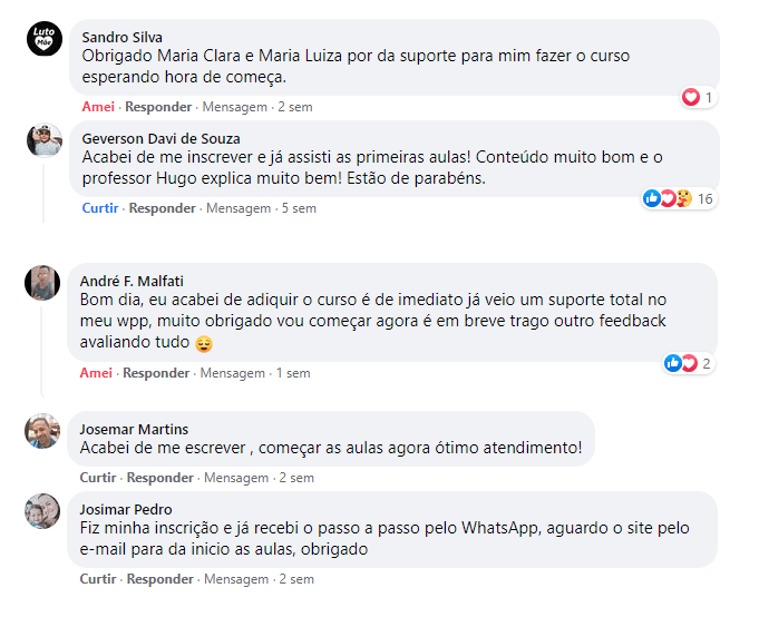 Depoimento de aluno no WhatsApp