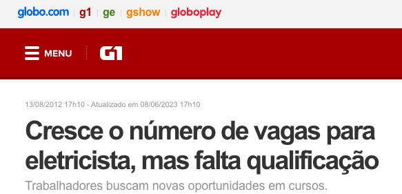 Notícia: falta de eletricistas no mercado